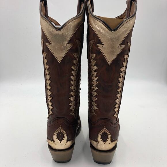 Circle G Women's Overlay & Embroidery & Studded Boots Cognac Size 5.5 M - Picture 6 of 11